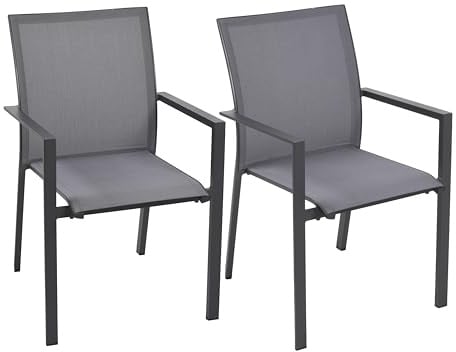 DELUKE Gartenstuhl 2er Set Finn - Kunststoff, Mittelgrau | Stapelstuhl Wetterfest Gartenstühle Outdoor Essstühle
