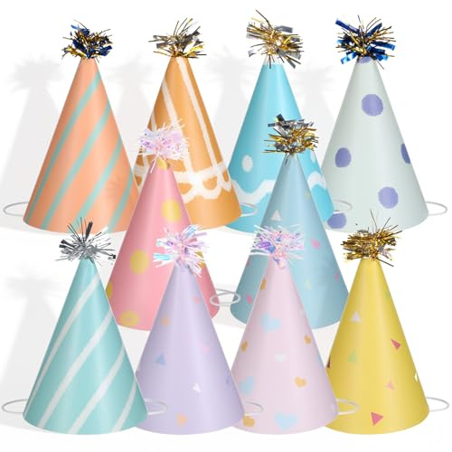 Apausvcm 10 Stück Partyhüte Mini Partyhüte für Kuscheltiere Kleine Party Hüte Kuscheltiere Bunt Party Kegel Hat Bunte Papierhüte Mit Pompons Partyhut Geburtstag Set für Geburtstagsfeiern Erwachsene