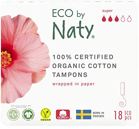 Eco von Naty Tampons - Super, 18 Tampons. Pflanzlich, Vegan, 100% Bio-Baumwolle