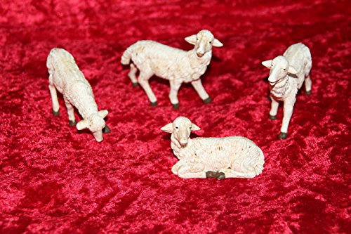 Krippen Zubehör, Set, 4 Schafe für Figurengröße von 14-16 cm. Aus Kunststoff