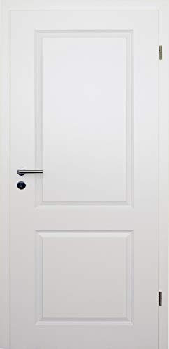 HORI® Zimmertür Komplettset mit Zarge und Türdrücker I Innentür weiß lackiert mit zwei Füllungen I Höhe 198,5 cm I Anschlag, Breite und Wandstärke wählbar I DIN rechts I 1985 x 610 x 120 mm