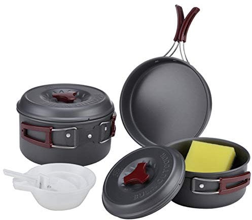 Bulin Camping Kochgeschirr Set,Outdoor Camping Kochset Aluminium,Camping Töpfe und Pfannen für 1-2-4-6 Personen Picknick Camping Wandern (3 Personen 3.4L)