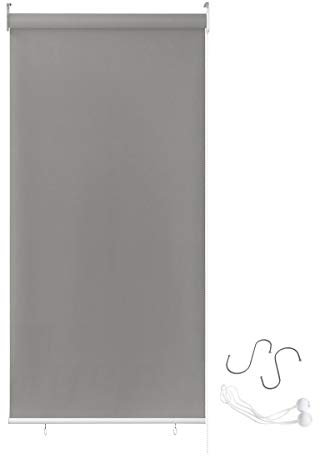 Aufun Store déroulant pour l’extérieur et le balcon Résistance aux intempéries Protection anti-UV Fonction thermique réfléchissante pour fenêtre et portes Différentes tailles, Tissu, gris, 100*240cm