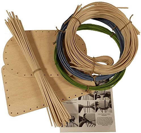 Korbflechtset [Nr.13] 2 Sperrholzböden, Peddigschiene, farbiges Peddigrohr, Staken & Anleitung