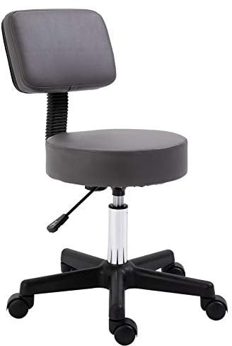 HOMCOM Beautician's Swivel Salon Chair w/Padded Seat Back 5 Wheels Adjustable Height Salon Hairdressers Tattoo Spa Rolling Cushion Professional 35cm Grey