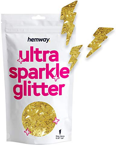 Hemway Ultra Sparkle Glitter - Lightning | Gold Metallic Flake Sequins for Resin & Epoxy Crafts | Craft Supplies for Tumblers, Festival, Hair, Face, Body, Eye & Nail Art Decoration | 50 g