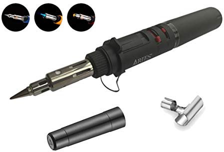 3 in 1 Professional Cordless Refillable Gas Powered Blow Torch, Soldering Tool (30-125W) & Hot Air Heat Gun Inc. Heat Deflector