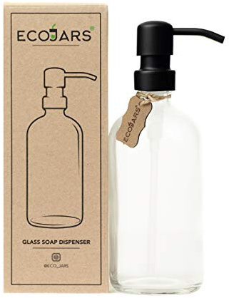 Black Matt Soap Dispenser, Vintage Clear Style Glass Jar, Stainless Steel, 500ml, Housewarming Gift Box
