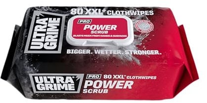 UltraGrime PRO Power Scrub Cleaning Wet Wipes - Big Size Professional Disposable Wipes - Tougher Multi-Purpose Heavy-Duty Textured Scrubbing Cloths (80 Thick Large)