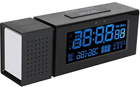 Multifunktionale Atomic Desktop Clock, hochgenauer Wecker Sound Light Multifunktions Digital für Haushaltsfarben Nachtlampe Human Sensing 5V(schwarz)