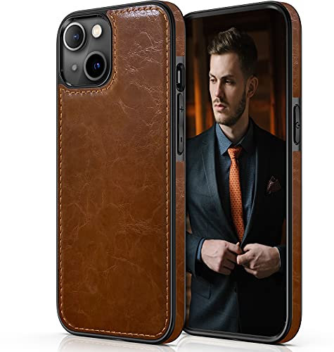 LOHASIC for iPhone 13 Mini Leather Case, Luxury Elegant Slim Leather Business Classic Soft Grip Back Cover Full Body Protective Back Cover Phone Cases for iPhone 13 Mini 5.4 inch - Brown