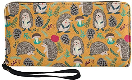 HUGS IDEA Damen Geldbörse PU Leder Geldbörse mit Armband Tragbare Tägliche Geldbörsen für Bargeld Karten Igel Schmetterling Ananas, Igel,