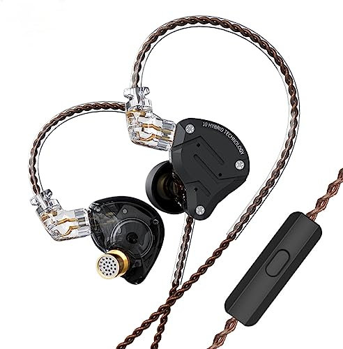 Yinyoo KZ ZS10 Pro Auriculares con Cable HiFi IEM Gaming 4BA 1DD In Ear Monitors Auriculares in Ear con Micrófono Jack 3.5mm 2 Pin Cable Desmontable para Cantante, Guitarrista, Baterista
