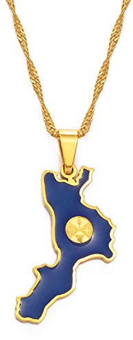 HUYUEXIN Italien Karte Anhänger Halskette - Kalabrien Umriss Ethnischer Stil Hip-Hop Schmuck, Farbe Flagge Charm Wasserwellenkette, Frauen/Mädchen/Männer Unisex,Golden,17,71