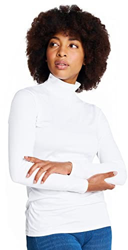 LAPASA Damen Stehkragen Thermounterhemd, Innenfleece Thermounterwäsche langärmliges Thermo-Shirt Funktionsunterwäsche Oberteil (L87 Warm), Weiß (warm), L
