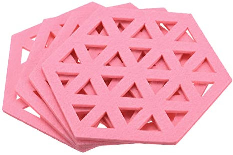 sourcing map Felt Coasters, 4pcs Hexagonal Pad Coaster for Drink Cup Pot Bowl Vase, Pink