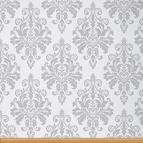 Boho Damast Stoff Meterware Europäisches Muster Floraler Polsterstoff für Stühle Barock Stil Antikes Ornament Dekostoff für Heimwerkerprojekte Draussen Stoff Grau 460 x 150 (HxB)