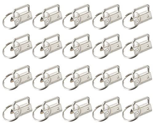 sourcing map 72Pcs 32mm/ 1.3-inch Key Fob Hardware with Keychain Ring for Bag Webbing Wristlets, Lanyards, Silver Tone