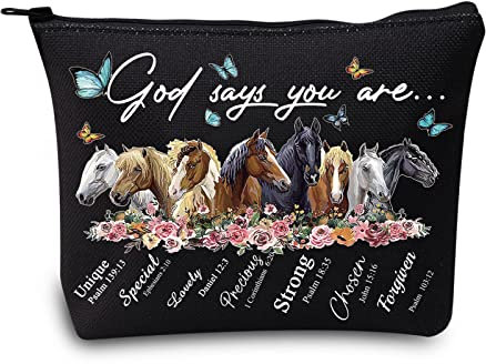 LEVLO Pferde-Kosmetiktasche Geschenk für Pferdeliebhaber, Gott SAGT, DASS Sie einzigartig sind, besonders schöne Make-up-Tasche mit Reißverschluss für Frauen und Mädchen