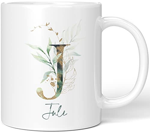 JUNIWORDS Tasse, Jule, Name Anfangsbuchstabe Initial Alphabet Floral Buchstabe J Monogramm Motiv, Weiß (5456328)