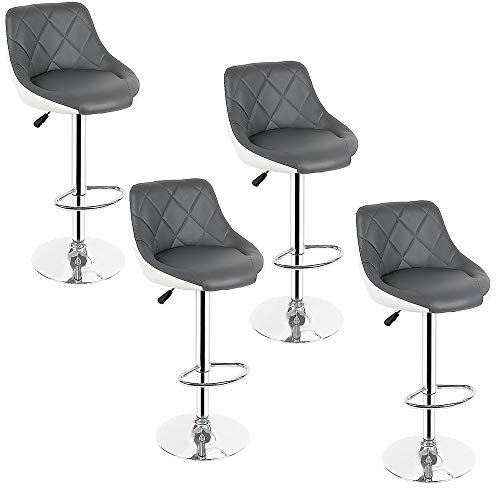 Lot de 4 Tabourets de Bar Réglable en Hauteur Similicuir I Chaise Hauteur de Bar Confortable Dossier et Repose-Pied Ergonomique pour Bars, Pubs, Cuisine et Restaurants