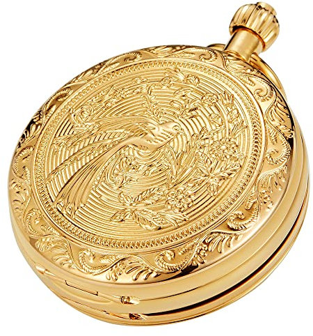 Tiong Mechanische doppelte offene gravierte Lucky Phoenix Taschenuhr Einzigartige Steampunk Herren Taschenuhren mit Kettenclip