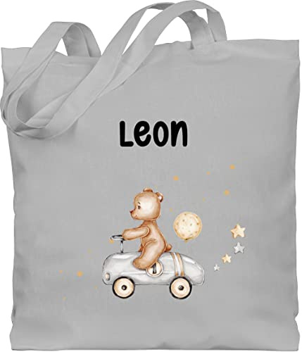 Baumwolltasche - Tiere - Bär Bärenmotiv Teddy Motiv Baby Bear Bären Bears Rennfahrer - Unisize - Hellgrau - tasche stoffbeutel kindergarten personalisierte geschenke bärchen beutel