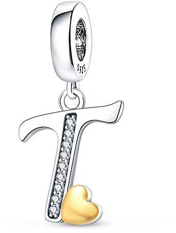 Pandach Damen Charm Anhänger Buchstabe T für Armband 925 Sterling Silber Charms Beads passend für Armband und Halskette, Kompatibel mit Europäischen Armbändern für Frauen Mädchen