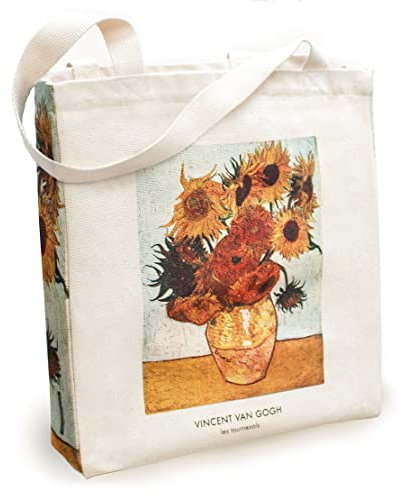 KXT DES!GN Tragetasche aus Baumwoll-Canvas mit Reißverschluss und Innentasche (Van Gogh Sunflowers)