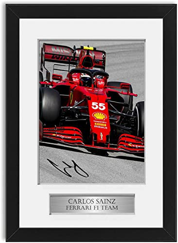 Carlos Sainz Poster, signiert, A4, für F1 Racing Fans, gerahmt, Schwarz