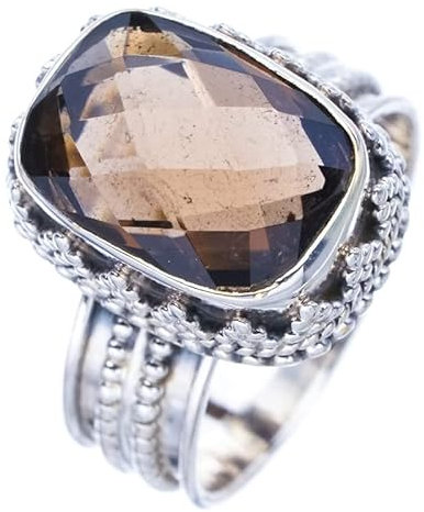 StarGems Natural Rauchquarz Handgefertigter Ring aus 925er Sterlingsilber 57 (18.1) F1274