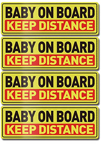 YIKIADA Baby on Board Auto-Magnetschild 30,5 x 10,2 cm, reflektierend, Abstand halten, magnetische Warnung, Baby-Sicherheitsschilder für Fahrzeuge, 4 Stück