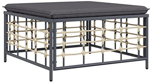 vidaXL Gartenhocker, Sitzhocker mit Dunkelgrauem Kissen Stahlrahmen, Modular Hocker für Garten Terrasse, Fußhocker Gartenmöbel, Poly Rattan
