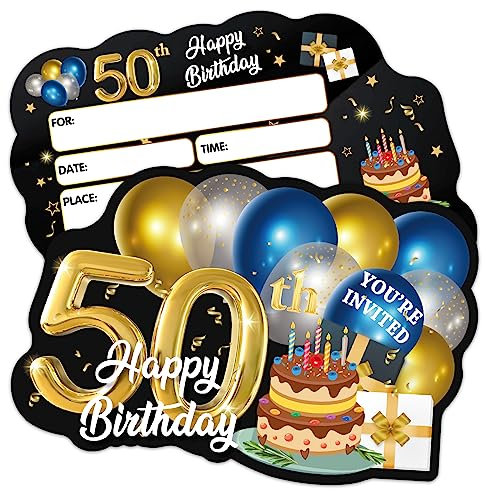 ERHACHAIJIA Einladungskarten in Form von Luftballons und Kuchen, mit Umschlägen, lustige Einladungskarten zum 50. Geburtstag, für Männer, Ehemann, Vater, 20 Stück