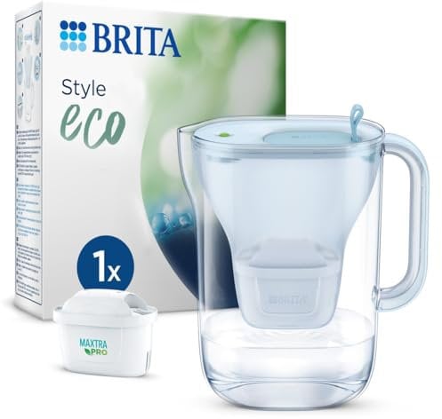 BRITA Style eco water filter jug glacier blue (2.4 litres) including 1 Maxtra Pro All-in-1 cartridge sustainable/reduces limescale, chlorine and impurities