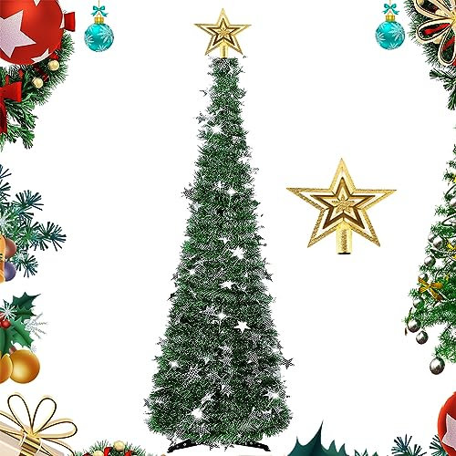 Gukasxi 150 cm Künstlicher Weihnachtsbaum mit Baumspitze Stern und Metall Ständer, Schnellaufbau Klapp Weihnachtsbaum Urlaub Weihnachtsbaum für Haus, Kamin, Büro, Shop, Hotel