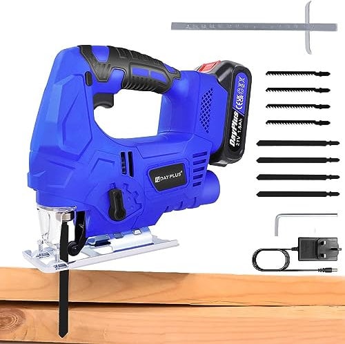 400W Electric Jigsaw Tool, Compact Jigsaw Power Tool with Blade & LED Worklight, 21V Cordless Jigsaw with Angle Adjustment - Battery Powered Brushless Li-ion Jig Saw, 100mm Max Cutting Depth