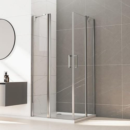 Duschkabine 120x120cm Pendeltür, Eckeinstieg Duschabtrennung mit Teilschwenkung 120 x 120 Schwingtür Glas Dusche mit fester Segment aus 6mm ESG Nano Sicherheitsglas, Duschwand Höhe 185cm