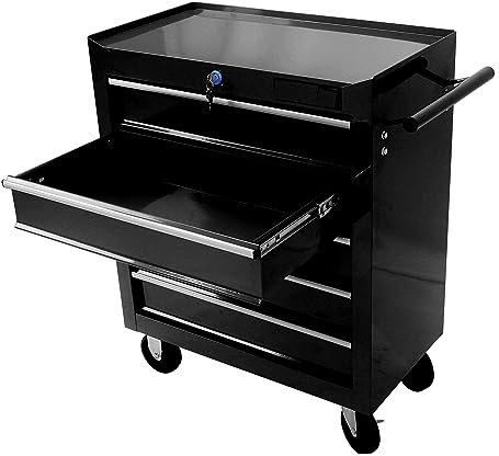 CuisinSmart Tool Cart on Wheels, 5 Lockable Drawers Storage Cabinet Cart Rolling Tool Chest for Warehouse, Garage, Workshop Simple Assembly-Black