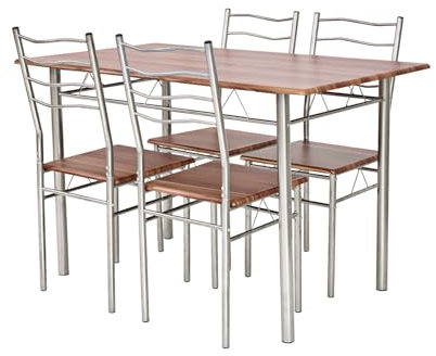 HOMASIS Juego de Comedor de 5 Piezas, Mesa de Comedor con 4 sillas de Madera y Metal, Silla con Respaldo, Juego de Mesa de Cocina Asientos para Cocina, Comedor, salón, 120 x 70 x 75 cm (Natural)