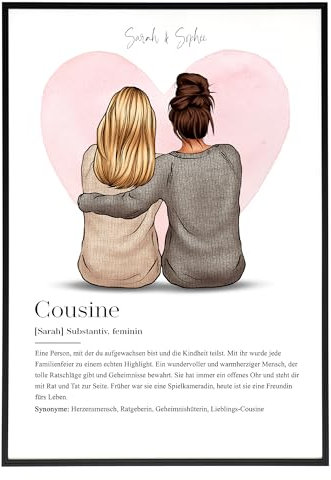 HEI Print Geschenk Cousine zum Geburtstag - Geburtstagsgeschenk für die Cousine, Lieblingscousine, personalisiertes Poster mit Definition für Freundinnen, ohne Rahmen (Cousine)
