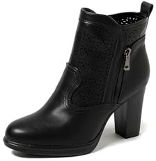 QUEEN HELENA Tronchetti Traforati Stivaletto con Tacco Casual Donna X30-113 (Nero, 39)