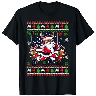 Santa Rentier Play American Football Ugly Christmas Sweater T-Shirt