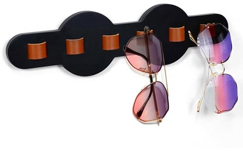GOURDBRO Bambus Brillenhalter Wand, Hängendes Brillenablage aus Leder, Brillenaufbewahrung Mehrere Brillen, Brillenständer Kann Mehrere Brillen Sonnenbrillen Aufbewahrung, Moderne Heimdekoration