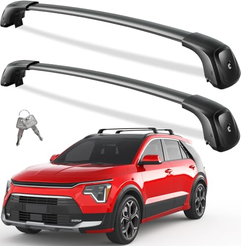 Wonderdriver Dachträger-Querstangen, 117,9 kg, kompatibel mit Kia NIRO 2023 2024 mit bündigen Seitenschienen, Robustes Aluminium, Diebstahlschutz, abschließbar, Schwarze Dachreling, Querstangen,