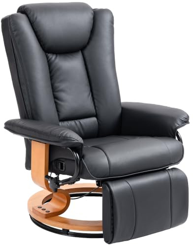 HOMCOM Relaxsessel mit Liegefunktion mit Hoher Rückenlehne Schwarz | Drehbarer Ruhesessel, mit Verstellbarer Rückenlehne, Liegesessel, Armlehne, bis 150 kg Belastbar, Kunstleder