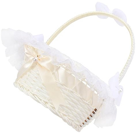 COLLBATH 1stück Hochzeitsblumenmädchenkörbchen Handgewebter Blumenkorb Für Hochzeiten Runder Spitzenblumenkorb Für Zeremonien Und Besondere Anlässe