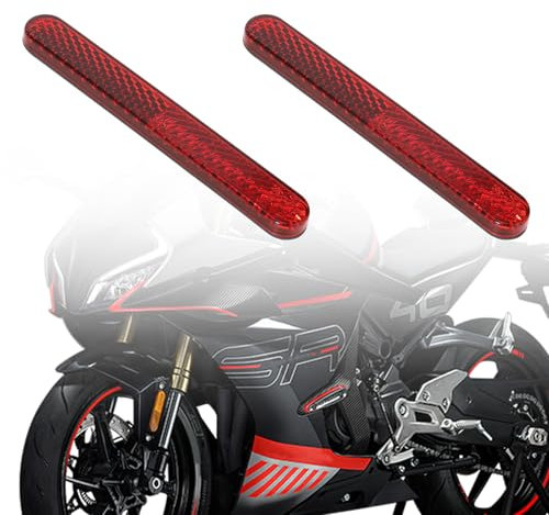 Andibro Rot Reflektoren Selbsteklbend,2 Stück E4 Motorrad Rückstrahler Hinten 10x1.3cm Seitenstrahler Hinten Katzenaugen Fahrrad Reflektor Scooter zum Aufkleben Sicherheit Reflektierend