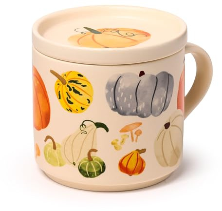 Puckator Autumn Harvest Porcelain Mug & Coaster Lid Set - Funny Home Accessories - Cute Gifts for Girlfriend - Large Mugs for Men Women Hot Drinks Cute Cups Presents - Secret Santa Gift Cup Set