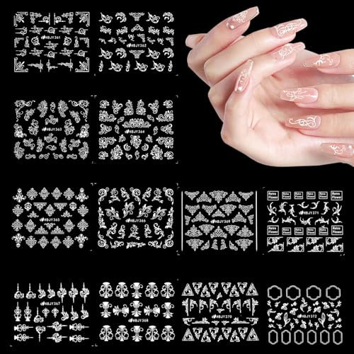12 Blatt Nagelsticker Frühlings Blumen Nail Art Sticker Selbstklebend Nagelaufkleber Sommer Nageltattoos Fingernägel Aufkleber Nägel UV Härtend 3D Blumen Blatt Dekoration Nageldesign Zubehör